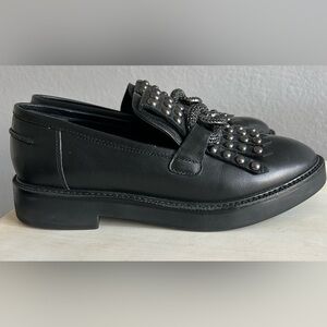 NWOT Saint G Kim Kiltie loafer, black with silver studs. Women’s size 9.